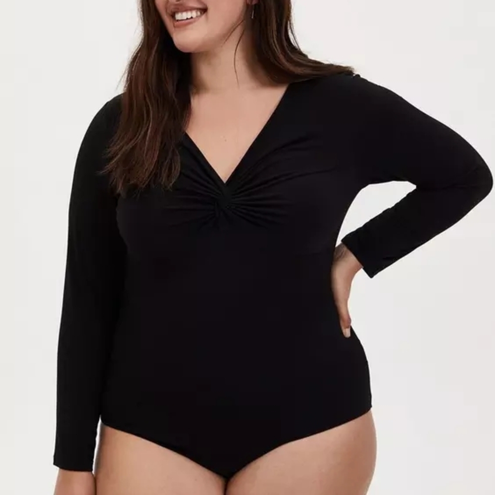 torrid Black Long Sleeve Twist-Front Bodysuit